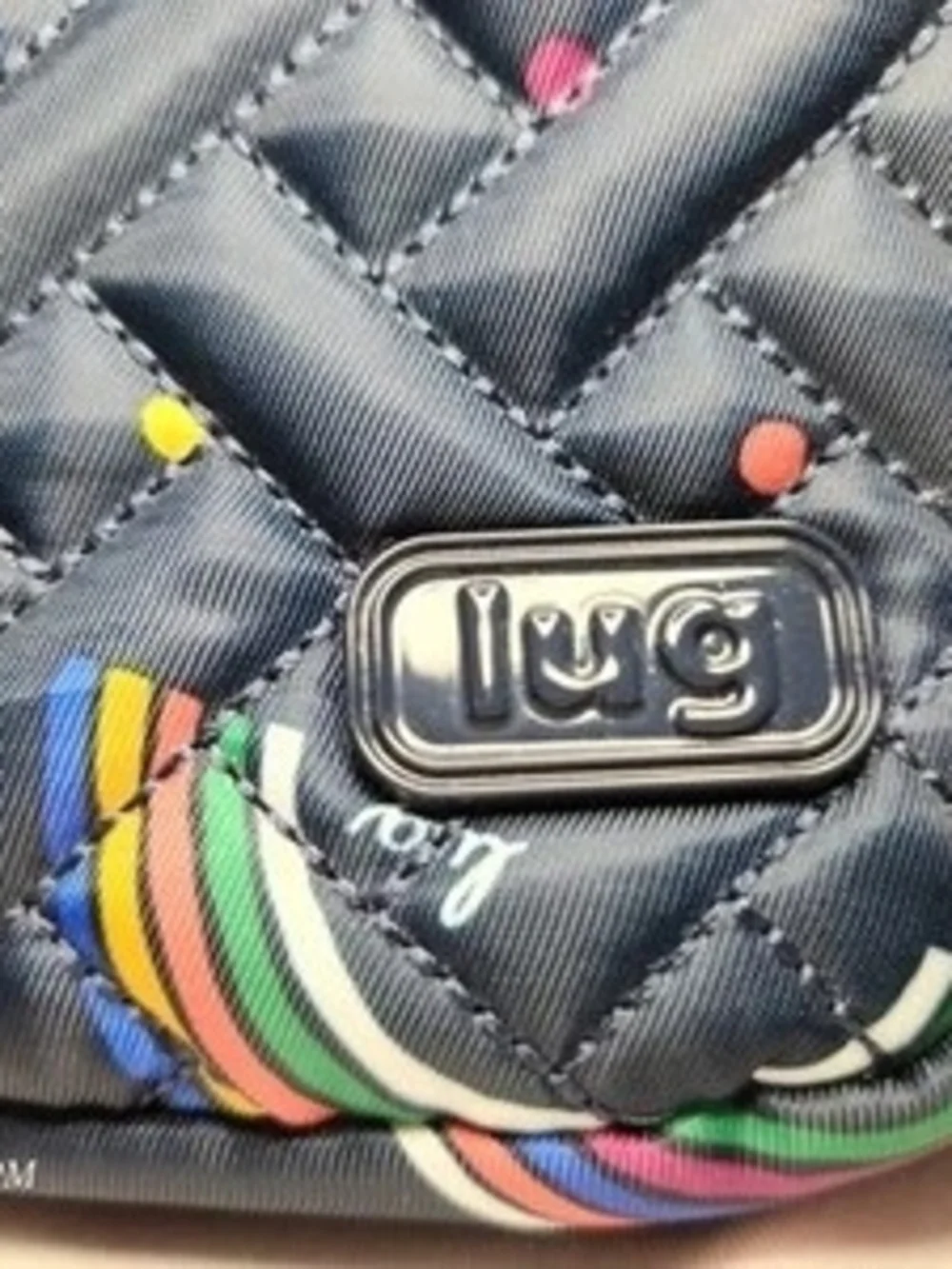 Lug Can Can Crossbody Bag Rainbow Arc Navy Quilted Multi‑Pocket Travel Purse